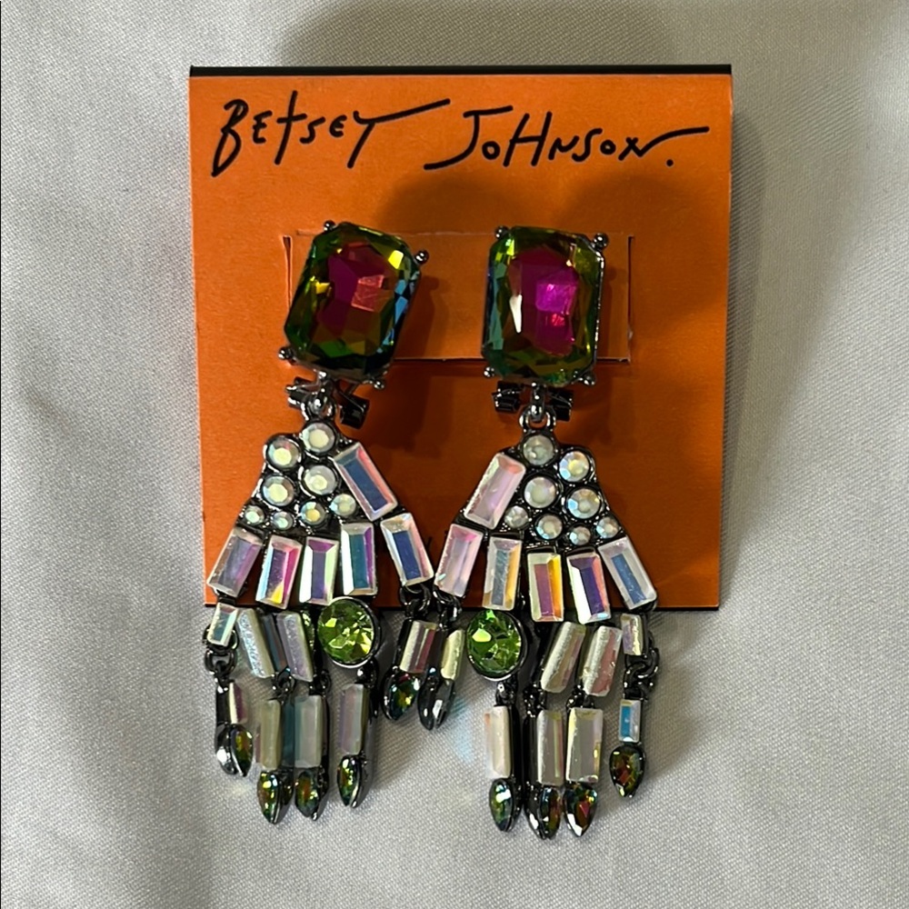 Betsey Johnson Multicolor Crystal Fringe Drop Earrings - Picture 4 of 8